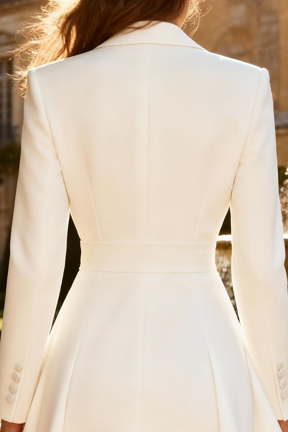 White Peak Lapel Double Breasted Satin A Line Short Blazer Wedding Dress