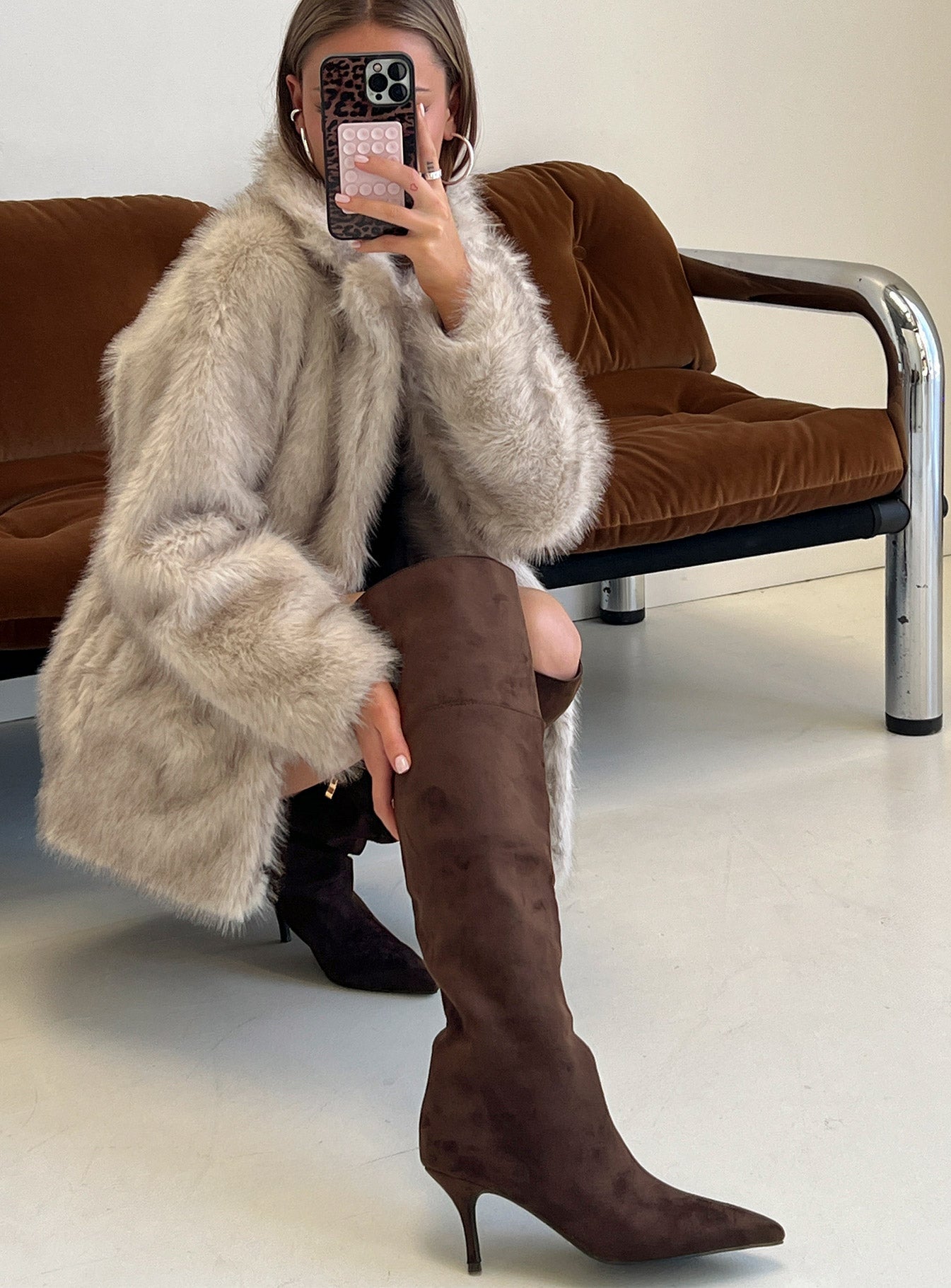 Billini Zamari Faux Suede Knee High Boots Cocoa