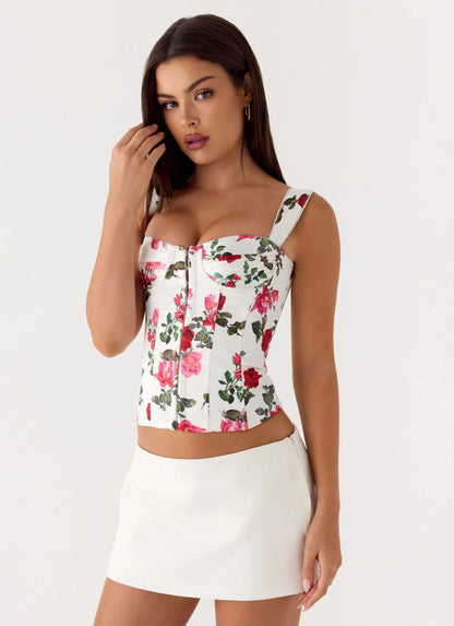 Sena Bustier Corset Top - Ivory Bloom