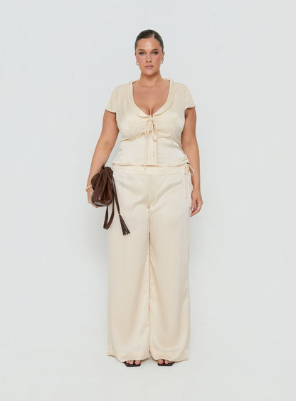 Aubrette Satin Tie Pants Cream Curve