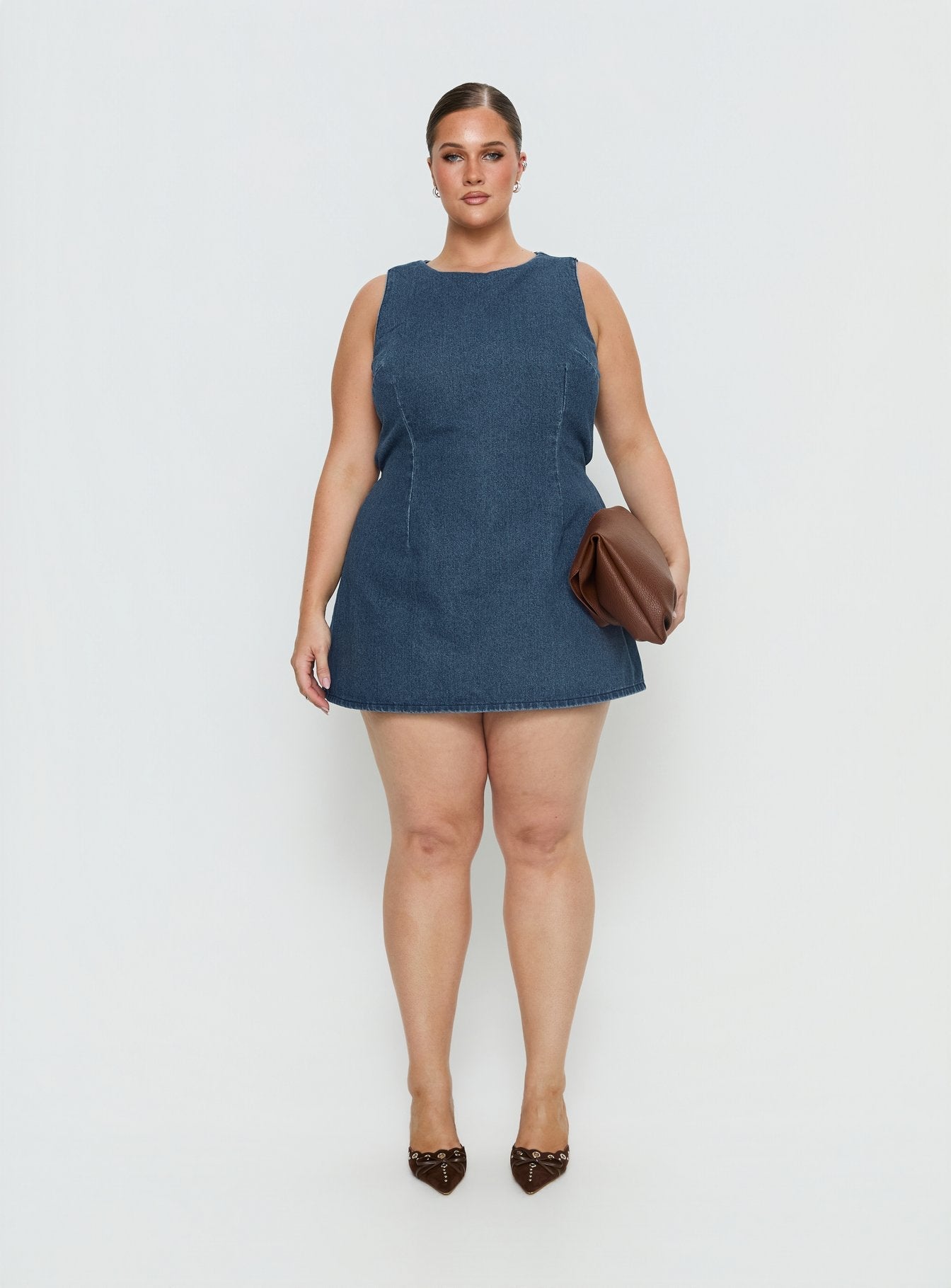 Ainsleigh Shift Denim Romper Mid Blue Wash Curve