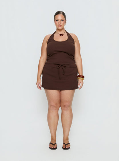 Baseline Scoop Halter Rib Tank Brown Curve