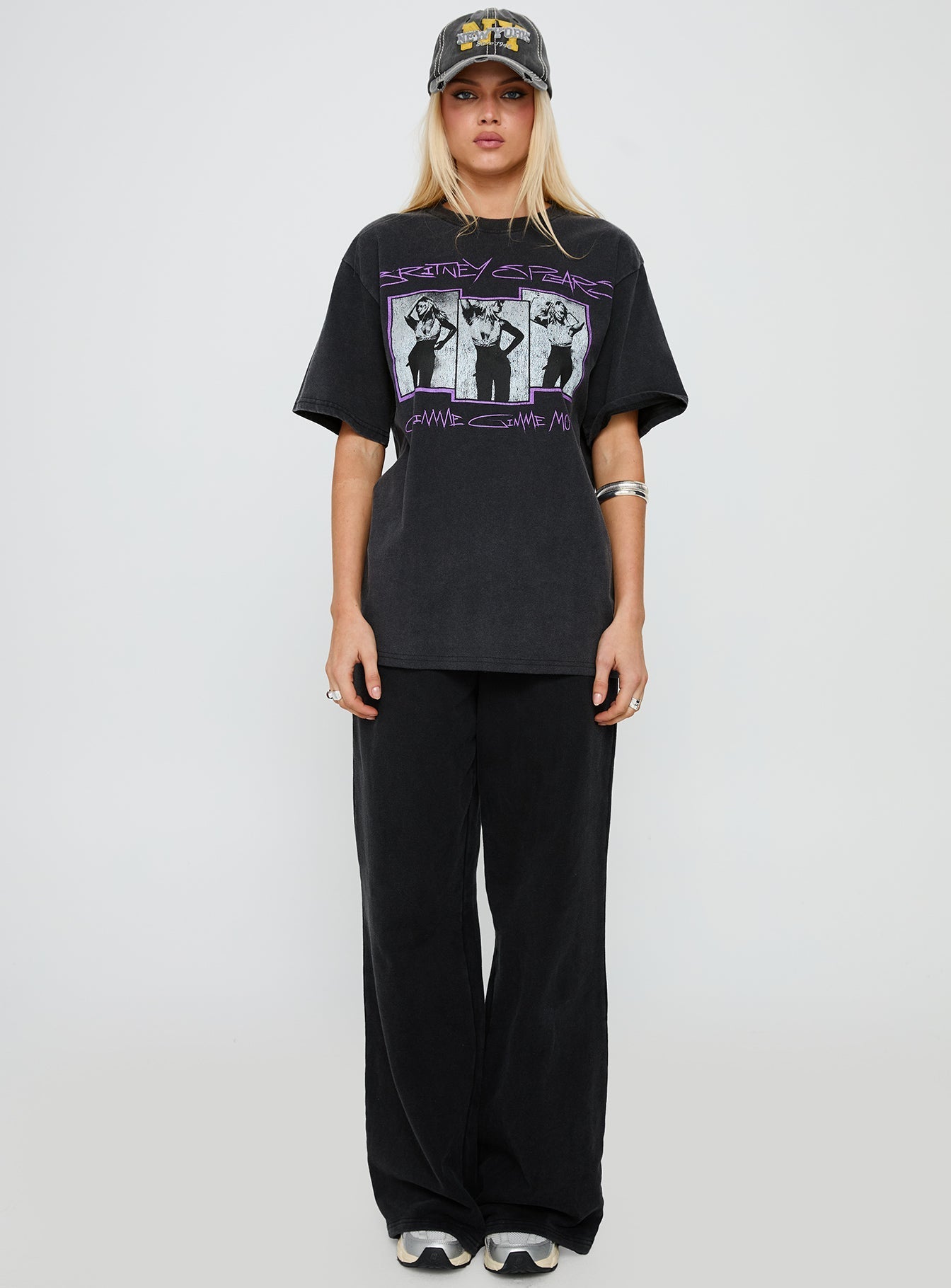 Britney Spears Gimme More Oversized Graphic Top Washed Black