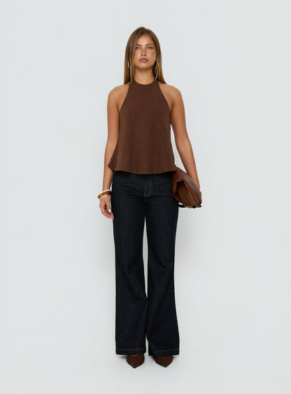 Aquaria Halter Linen Blend Top Chocolate