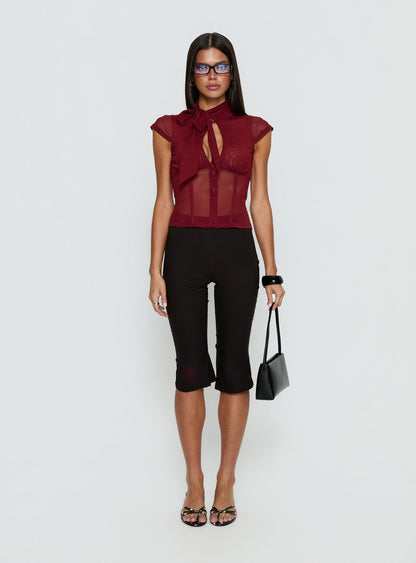 Anistasia Mesh Keyhole Corset Top Burgundy
