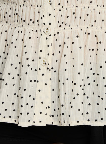 As You Are Shirred Halter Top Cream Polka