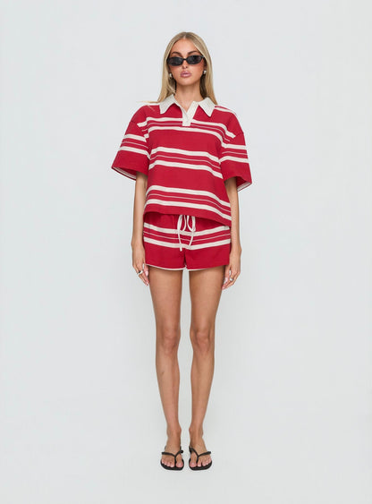Aaren Drawstring Shorts Red Stripe