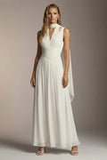 Ivory Chiffon Thick Straps A Line Pleated Long Formal Dress