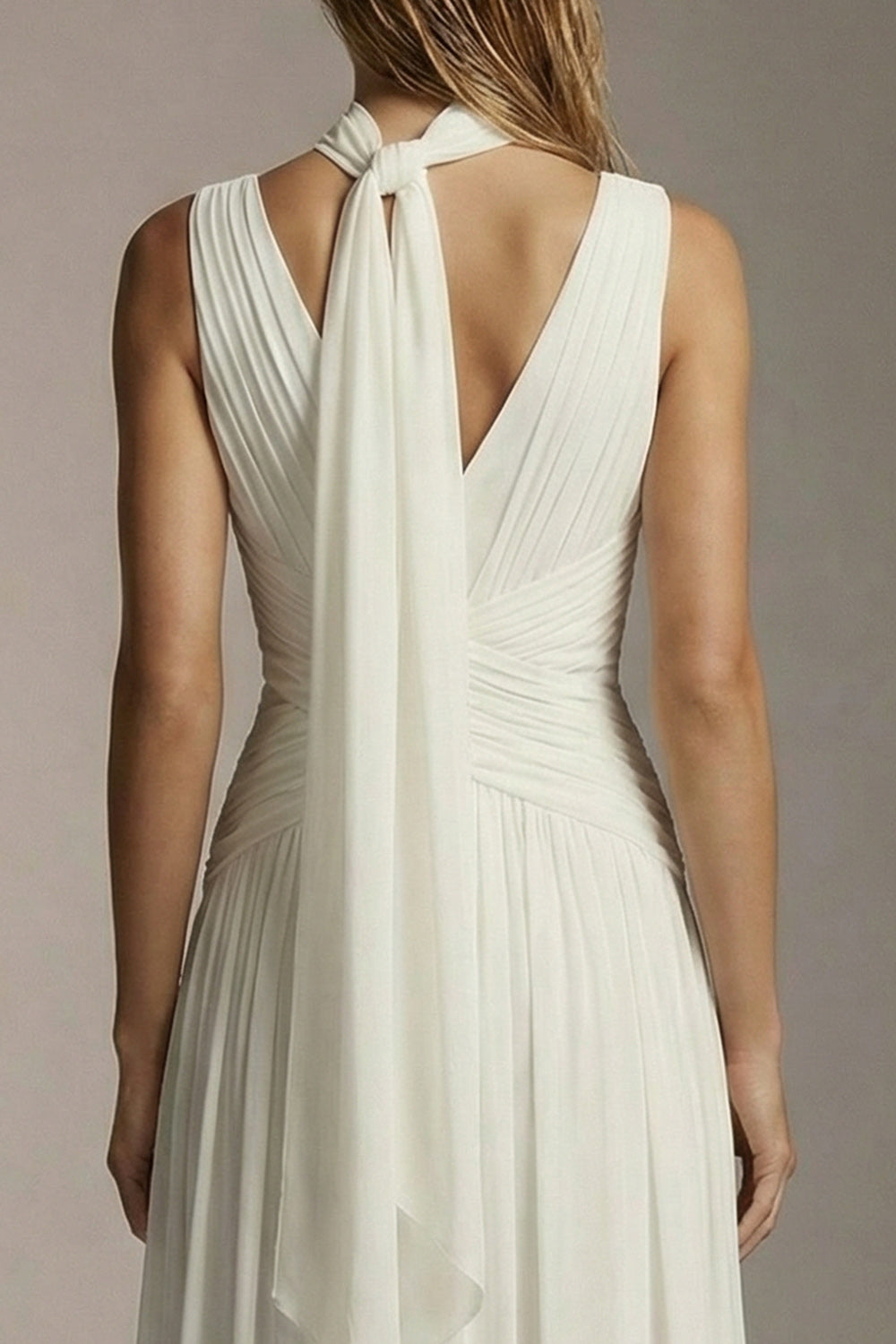 Ivory Chiffon Thick Straps A Line Pleated Long Formal Dress