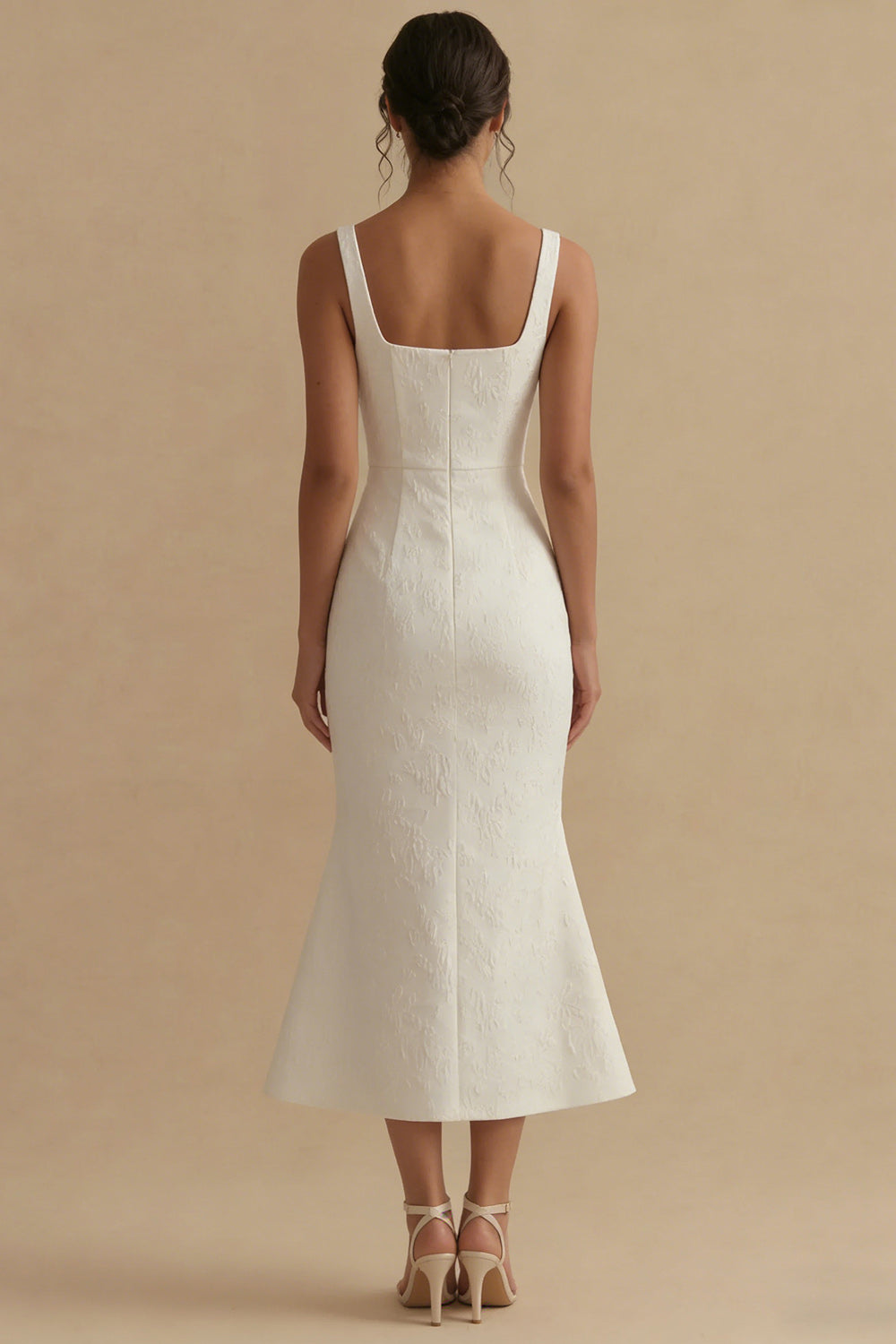 Mermaid Floral Square Neck White Maxi Beach Wedding Dress