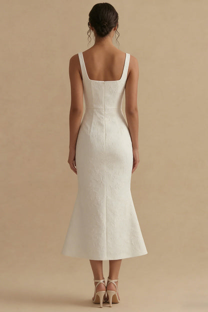 Mermaid Floral Square Neck White Maxi Beach Wedding Dress