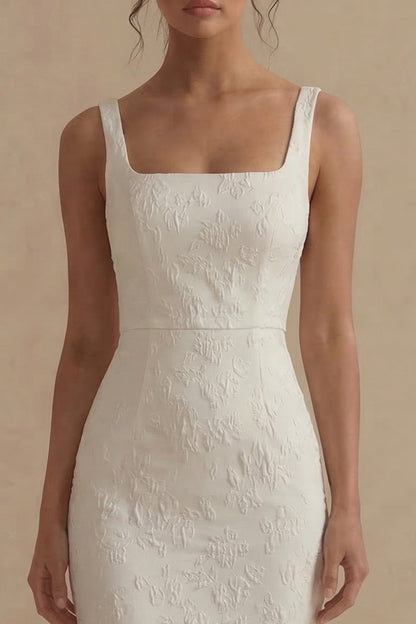 Mermaid Floral Square Neck White Maxi Beach Wedding Dress