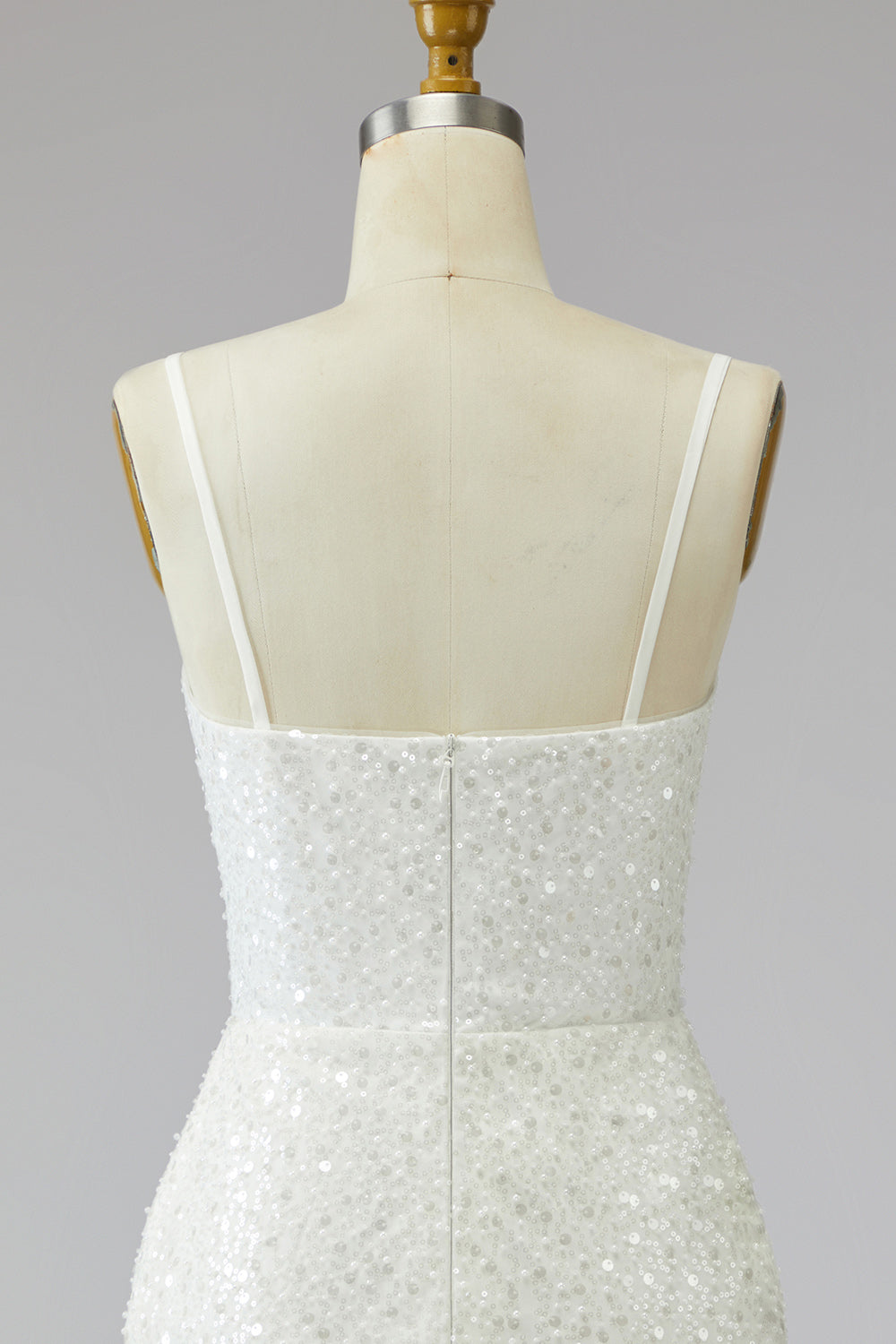 Tight Short Sparkly Ivory Spaghetti Straps Beaded Wedding Dress with Fringes