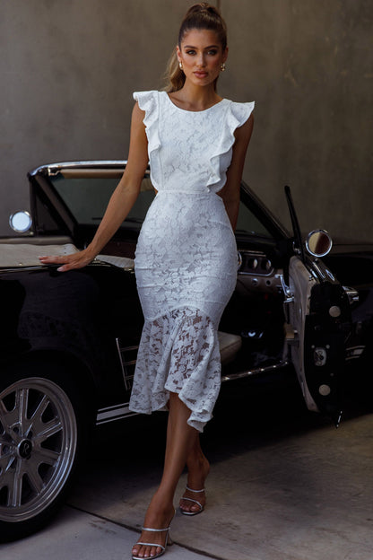 Jackie Pinafore Floral Lace Dress White