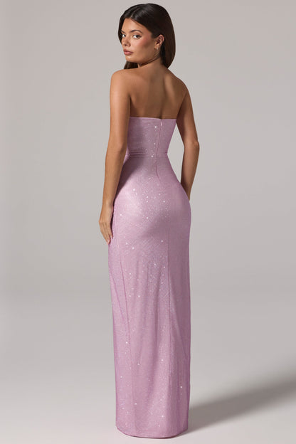 Embellished Bandeau Cowl-Waist Maxi Dress in Lavender