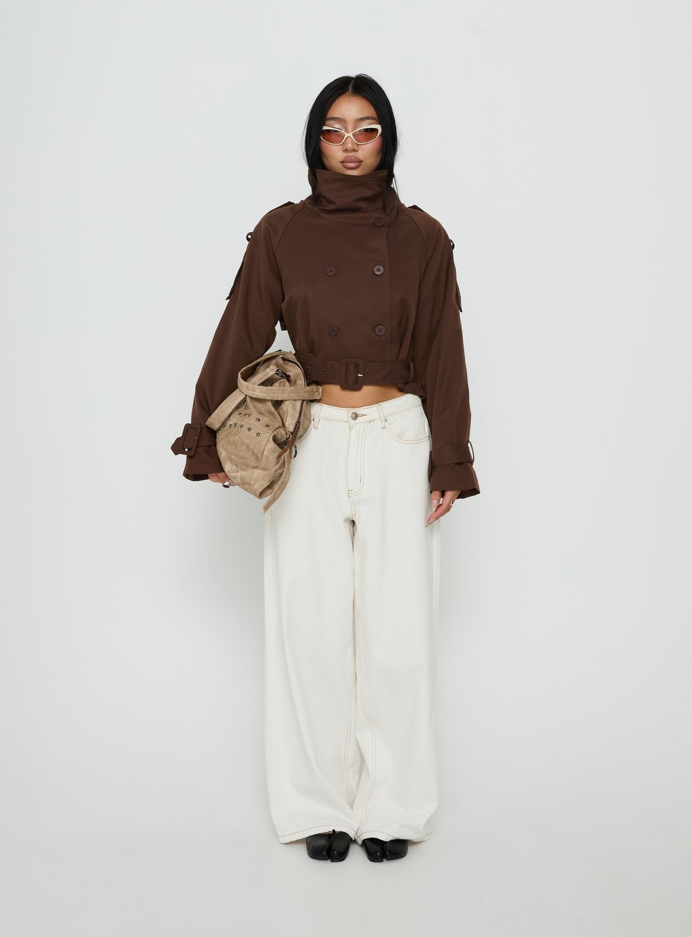 Blanc Cropped Trench Coat Chocolate