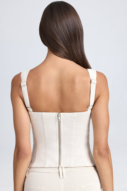 Denim Style Lace-Up Corset Top in Ecru