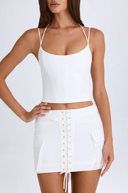 Lace-Up Cargo Micro Mini Skirt in White