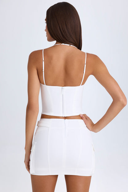Lace-Up Cargo Micro Mini Skirt in White