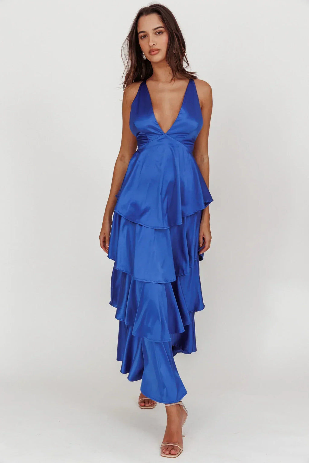 Auguste Tiered Frill Strappy Back Dress Electric Blue