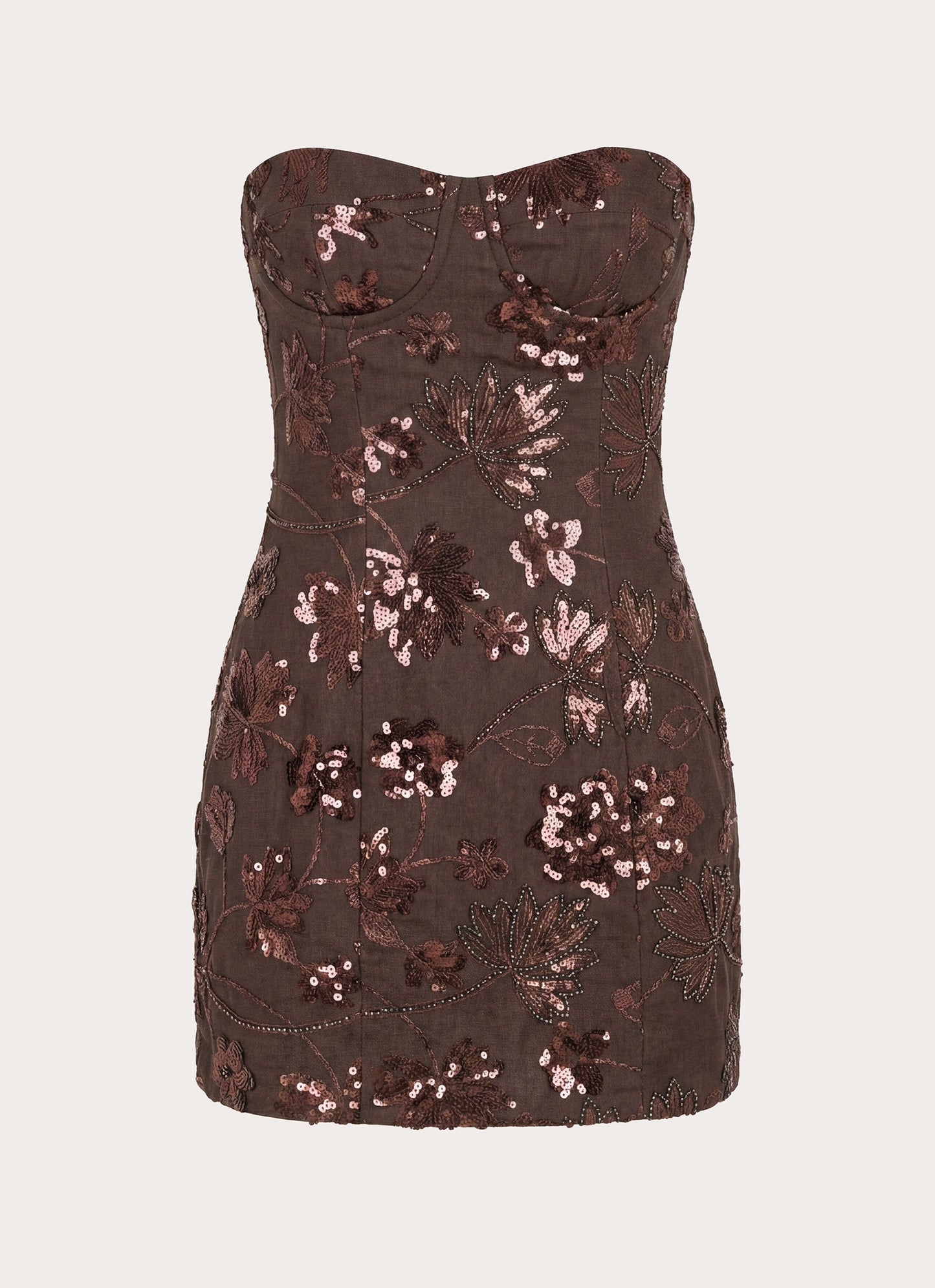 Akima Bustier Sequin Mini Dress - Chocolate
