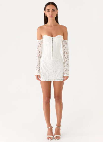 Already Know Lace Long Sleeve Mini Dress - White