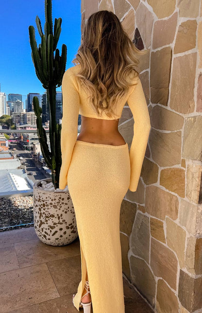 Arya Yellow Long Sleeve Knit Maxi Dress