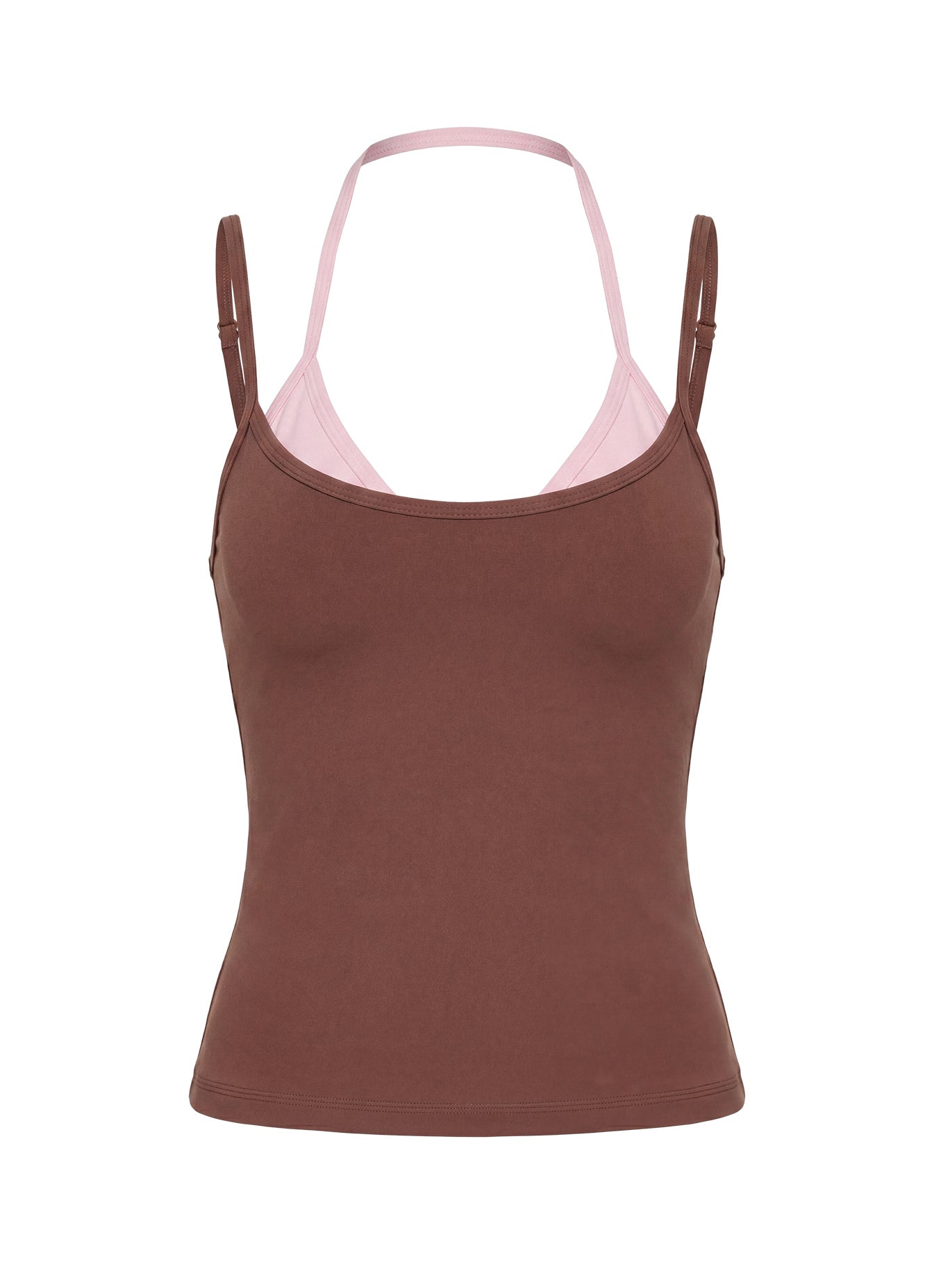 Ascend Layered Halter Tank Top Brown / Pink