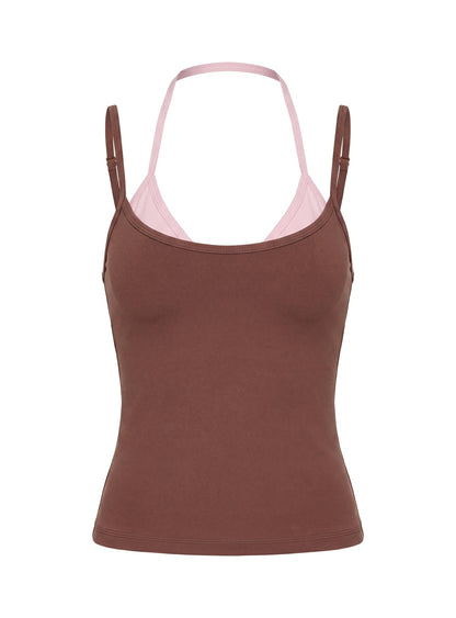 Ascend Layered Halter Tank Top Brown / Pink