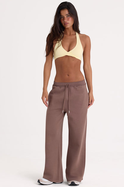 Brushed Jersey Wide-Leg Joggers in Cocoa