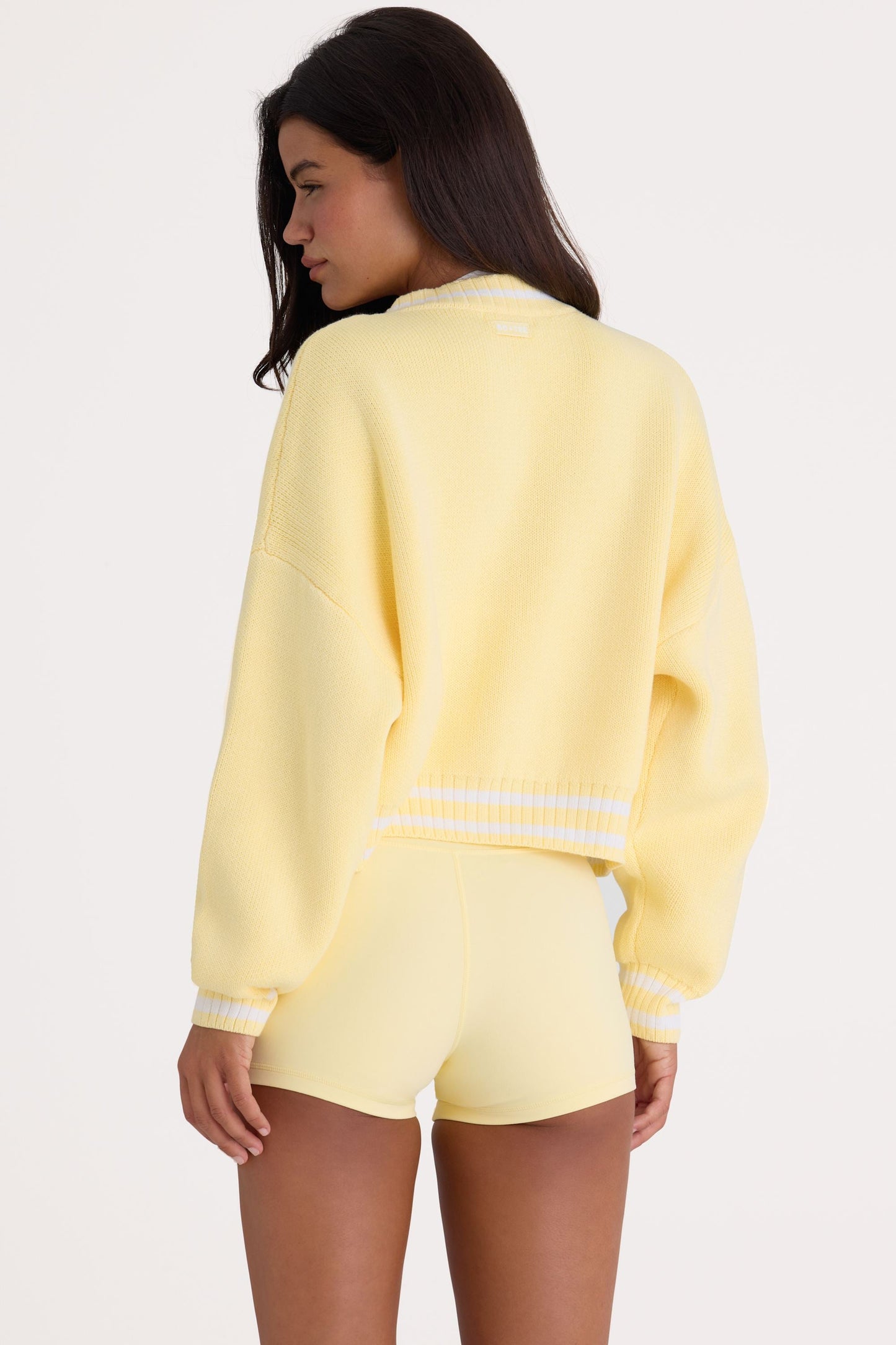 Button-Up Cropped Knit Cardigan in Soft Yellow
