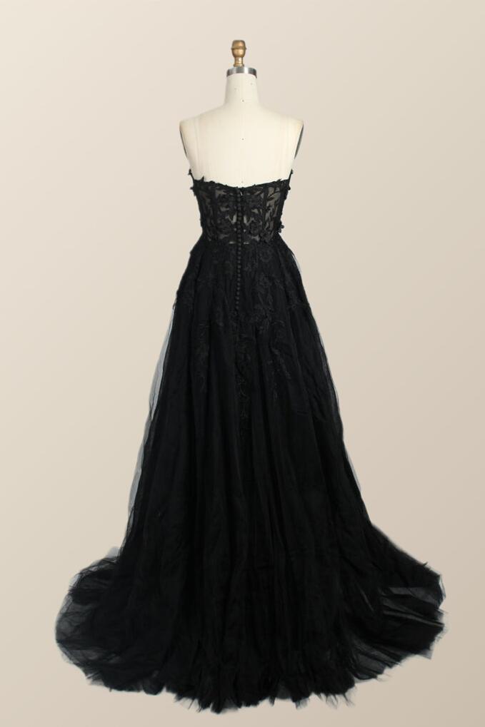 Green Floral Embroidery Strapless A-line Formal Dress