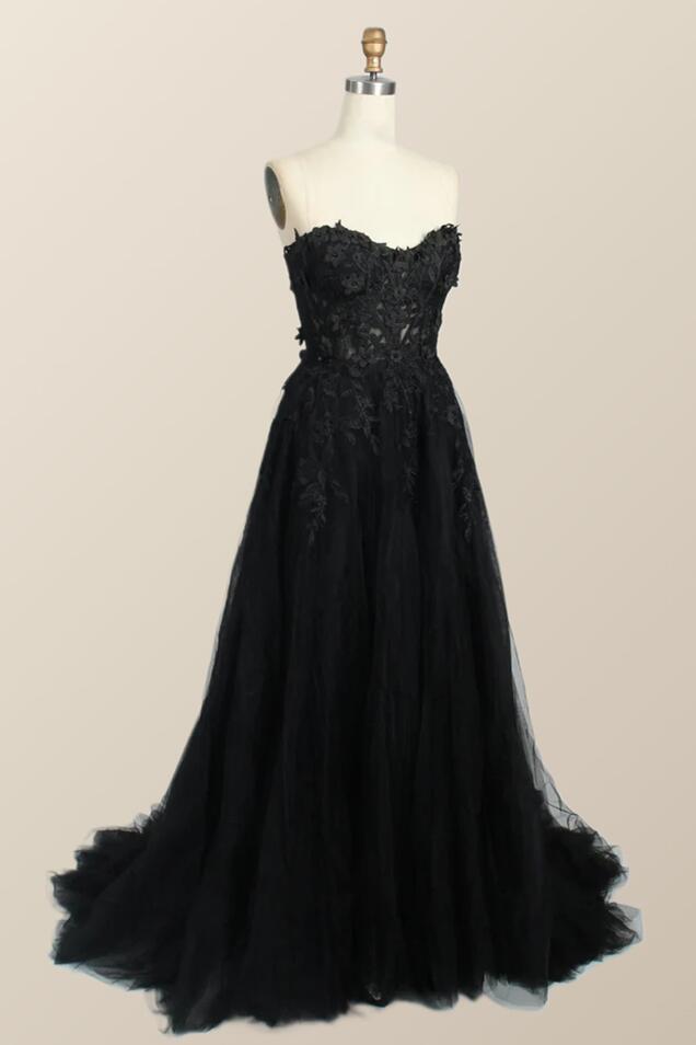 Green Floral Embroidery Strapless A-line Formal Dress