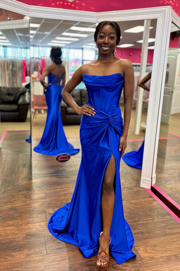 Green Ruched Strapless Mermaid Long Prom Dress