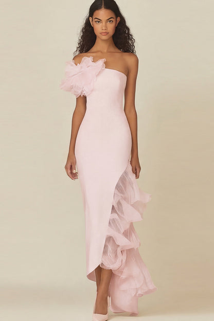 White Sheath Long Asymmetrical Rehearsal Dinner Dress