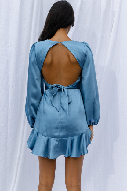 Playa Vista Long Sleeve Frill Hem Dress Blue