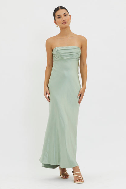 Moon Song Strapless Laced Back Dress Matcha