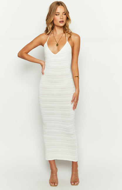 Casie White Knit Maxi Dress