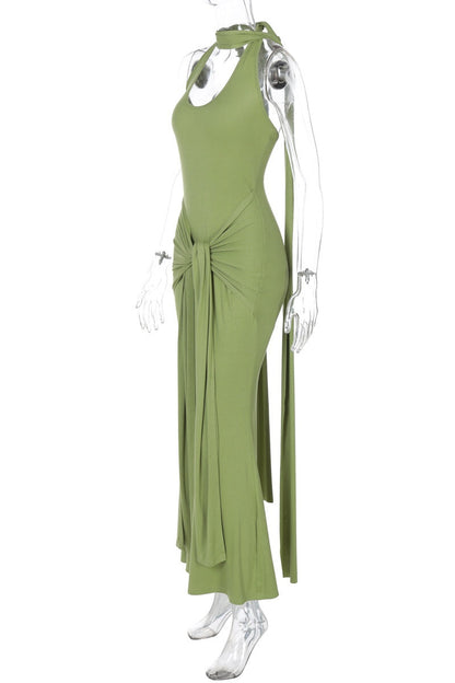 Halter Green Fitted Long Dress