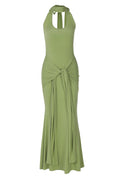 Halter Green Fitted Long Dress