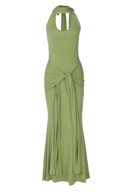 Halter Green Fitted Long Dress