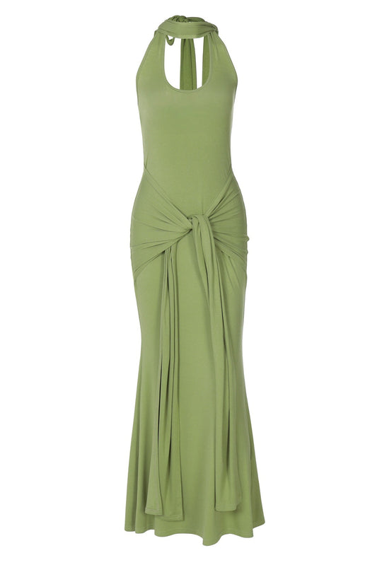 Halter Green Fitted Long Dress