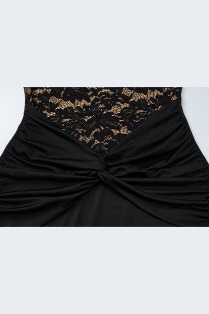 Halter Lace Black Twist Fitted Dress