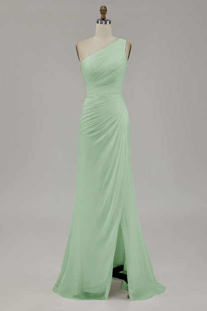 Ivory Ruched One Shoulder Beach Maxi Rehearsal Dinner Dress with Slit