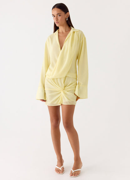 Farretti Shirt Mini Dress - Pale Yellow