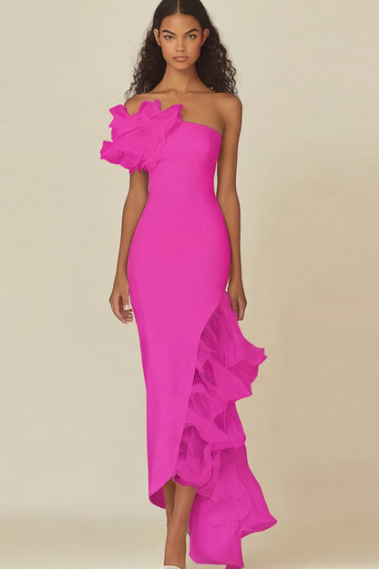 White Sheath Long Asymmetrical Rehearsal Dinner Dress
