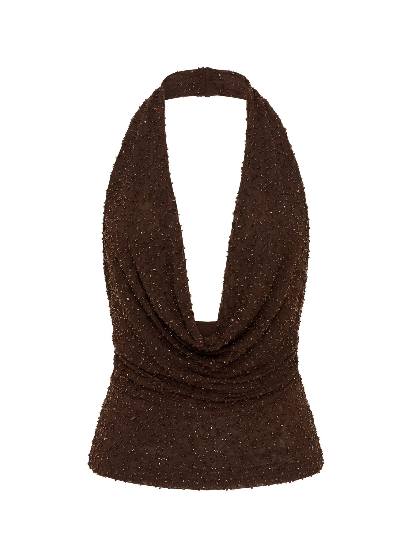 Auralie Plunge Neck Halter Top Brown