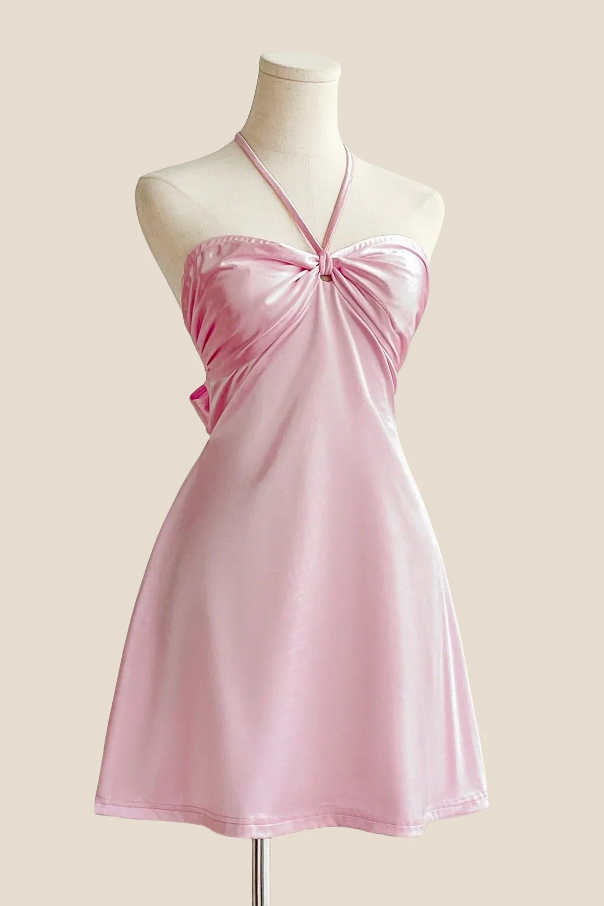 Halter Light Blue Back Tie A-line Short Dress