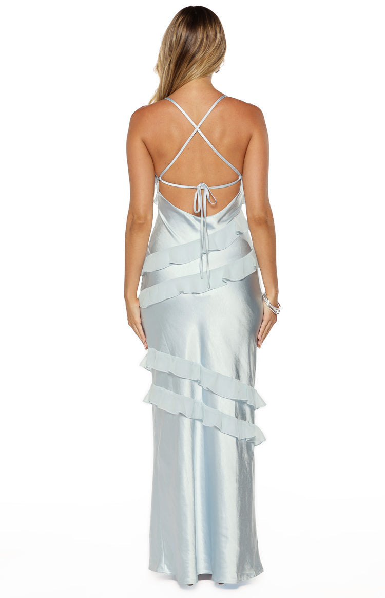 Inara Blue Ruffle Maxi Dress