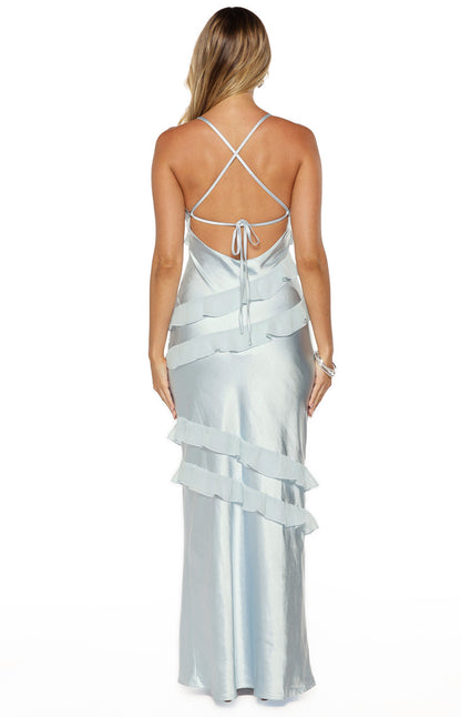Inara Blue Ruffle Maxi Dress